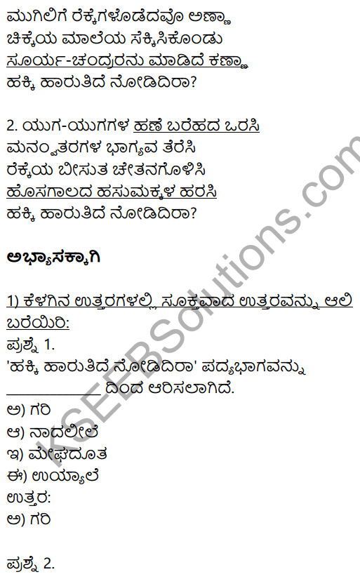 Hakki Harutide Nodidira Kannada Poem KSEEB Solution