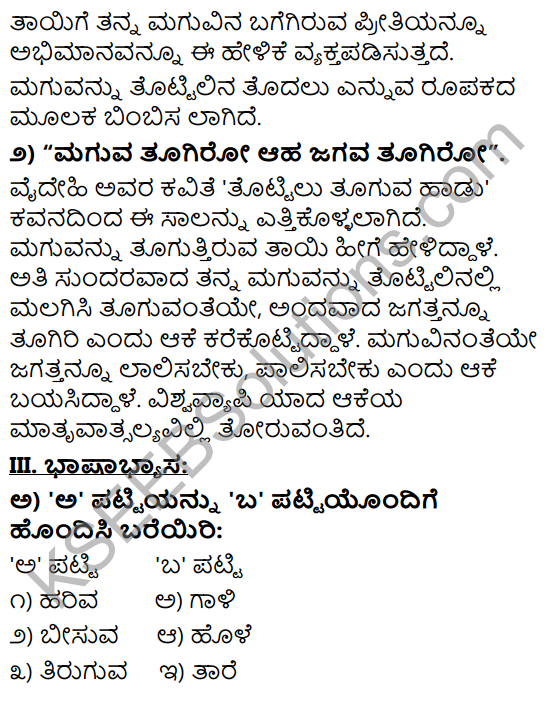 Tili Kannada Text Book Class 9 Solutions Padya Chapter 4 Tottilu Tuguva Hadu 6