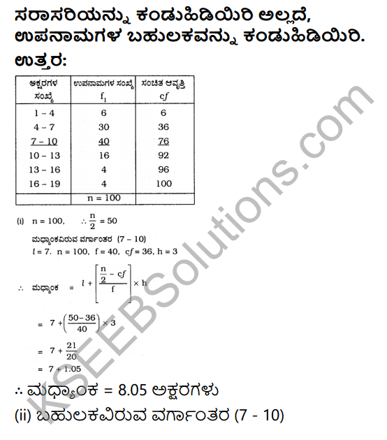 KSEEB Solutions for Class 10 Maths Chapter 13 Statistics Ex 13.3 in Kannada 10