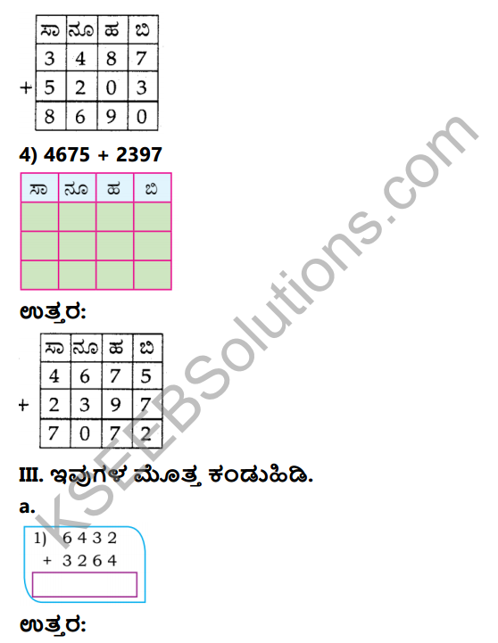 KSEEB Solutions for Class 4 Maths Chapter 3 Addition in Kannada 4