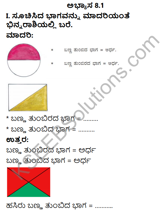 KSEEB Solutions for Class 3 Maths Chapter 8 Fractional Numbers in Kannada 1