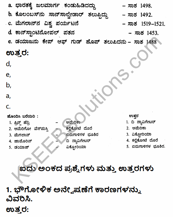 1st PUC History Question Bank Chapter 7 Beginning of Modern Age in Kannada 9