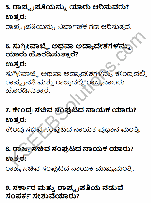 1st PUC Political Science Question Bank Chapter 7 Executive in Kannada 2