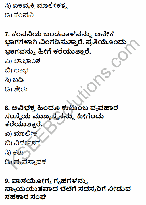1st PUC Business Studies Question Bank Chapter 2 Forms of Business Organisation in Kannada 3