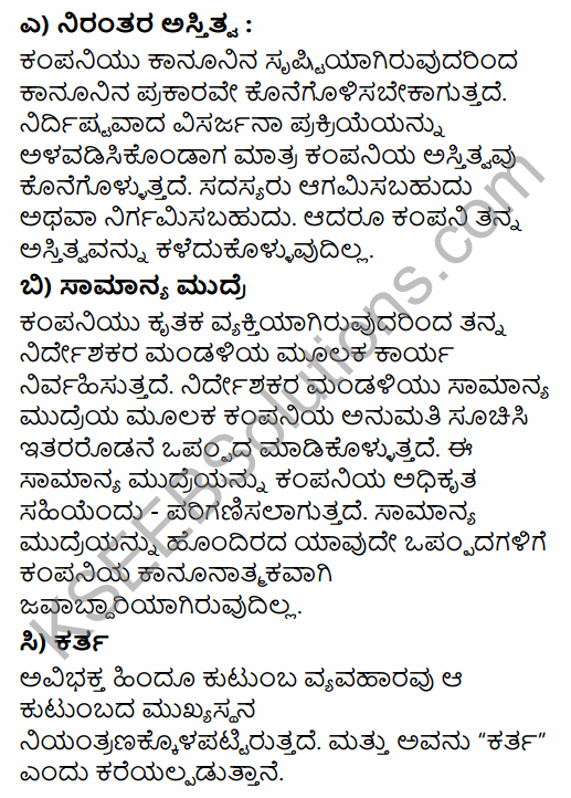 1st PUC Business Studies Question Bank Chapter 2 Forms of Business Organisation in Kannada 8