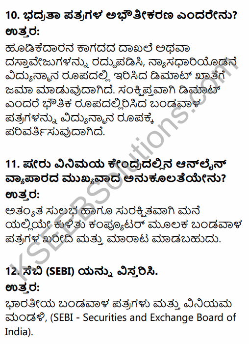 2nd PUC Business Studies Question Bank Chapter 10 Financial Market in Kannada 56