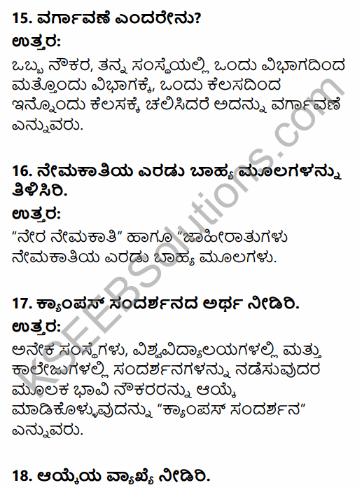2nd PUC Business Studies Question Bank Chapter 6 Staffing in Kannada 48