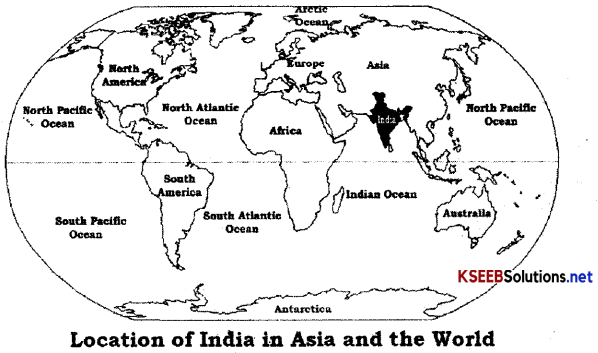 Indian Position and Extention Location and Extent of India Questions and Answers KSEEB Class 10 Social Science 1
