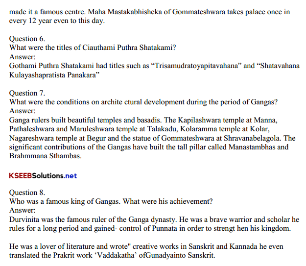 South India - Shatavahanas Gangas Questions and Answers KSEEB Class 8 Social Science 6